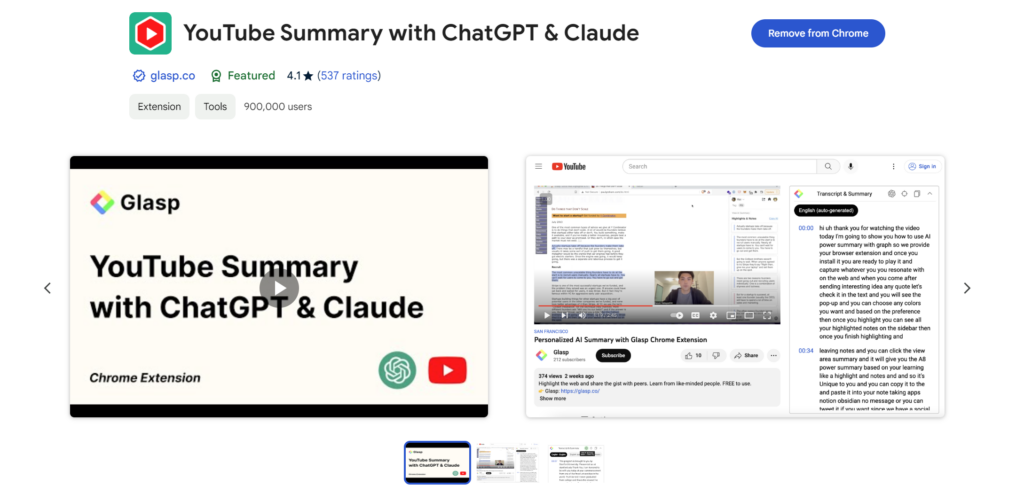 YouTube Summary Chrome extension