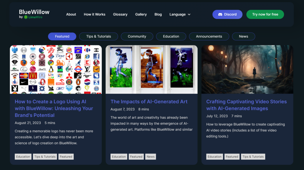 Blog page from BlueWillow