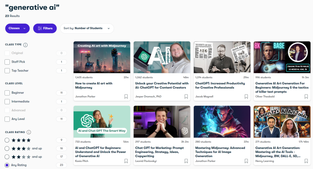 Generative AI courses on Skillshare