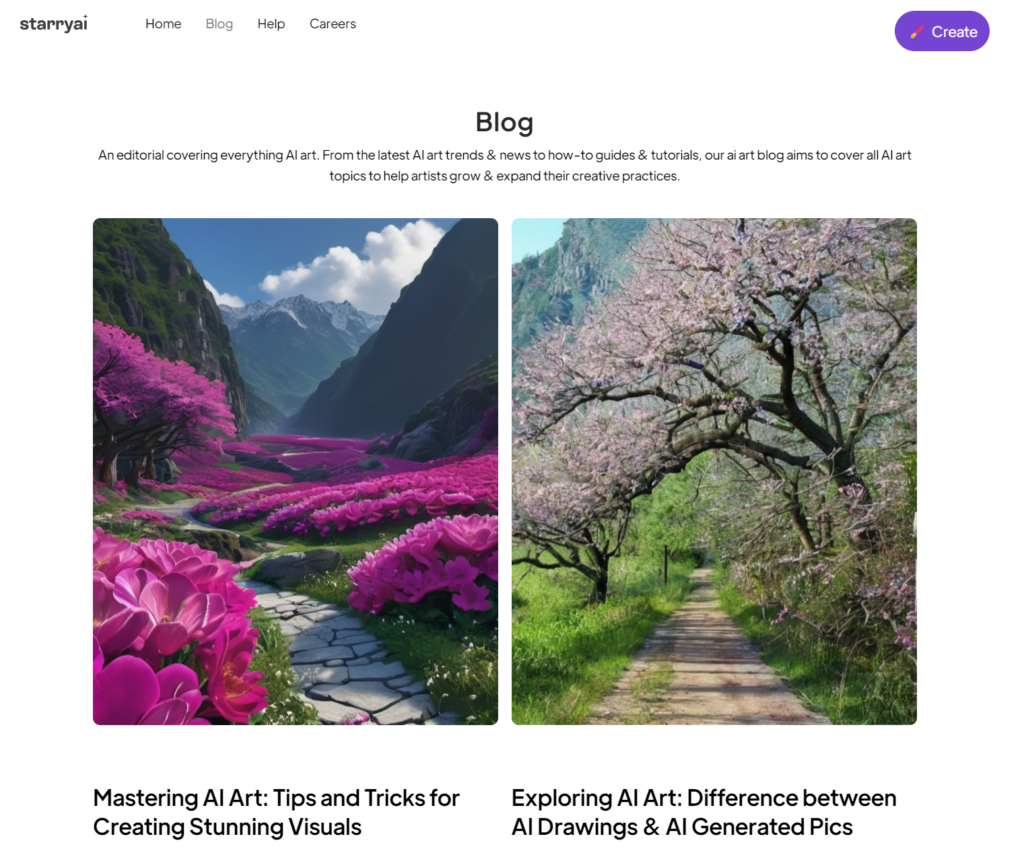 Blog page from StarryAI