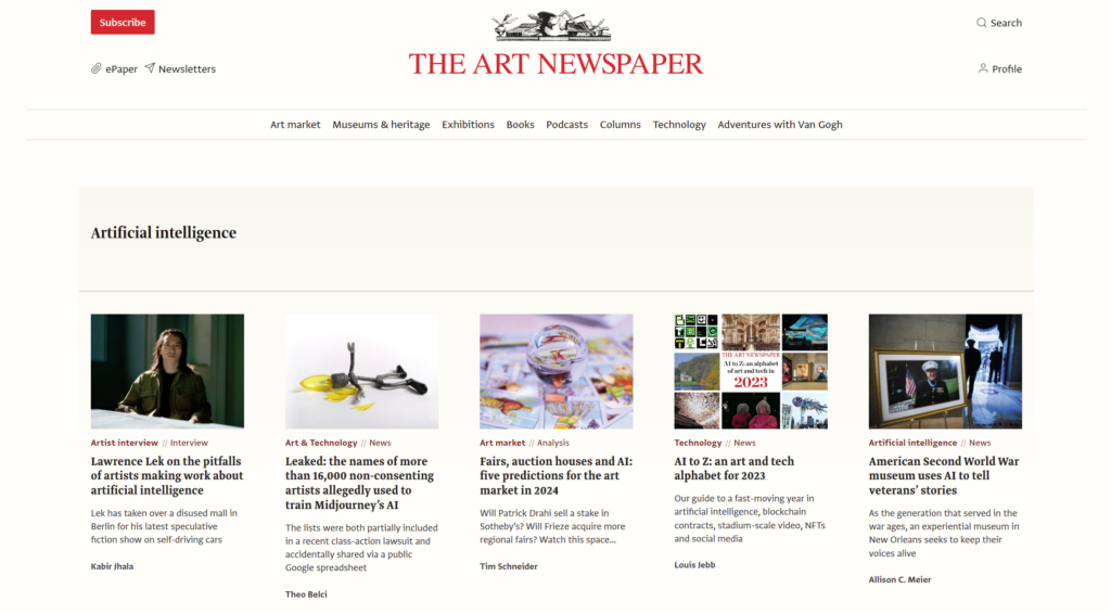 AI category from The Art Newspaper