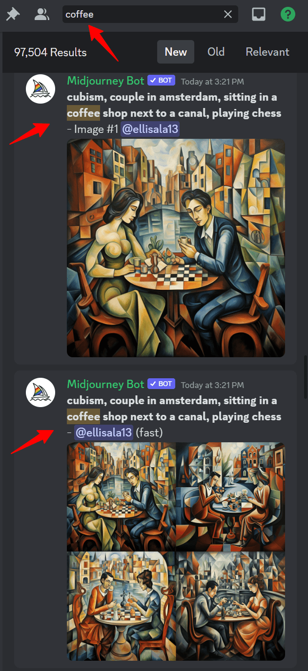 Finding a Midjourney image via keyword search on Discord public channels
